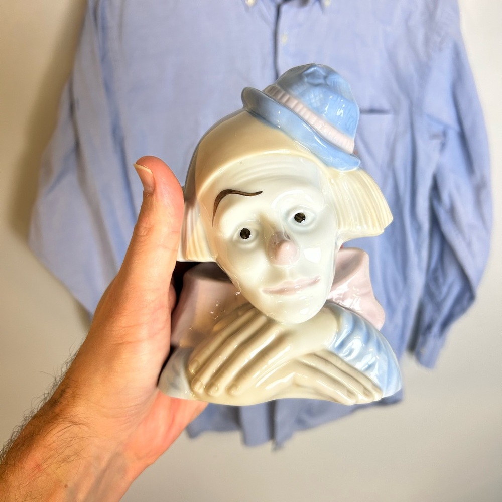 Vintage MEICO CLOWN HEAD FIGURINE Paul Sebastian‎ FEELINGS Glazed Porcelain
